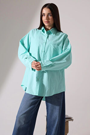 Poplin Kumaş Çift Cepli Oversize Kadın Tunik Gömlek