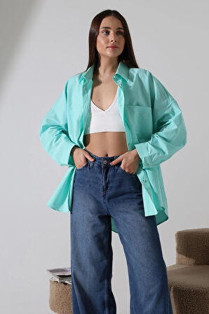 Poplin Kumaş Çift Cepli Oversize Kadın Tunik Gömlek