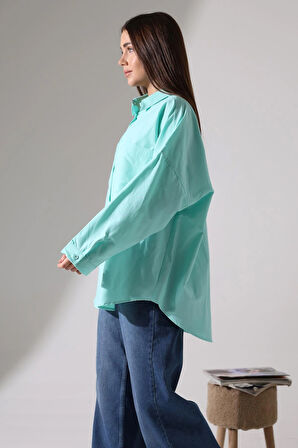 Poplin Kumaş Çift Cepli Oversize Kadın Tunik Gömlek
