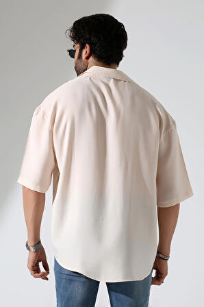 Oversize Kesim Kısa Kol Pamuk Keten Erkek Gömlek