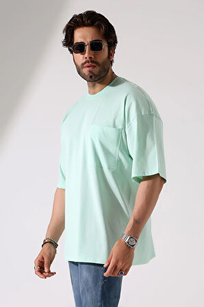 Oversize Bisiklet Yaka Cep Detaylı Salaş T-Shirt