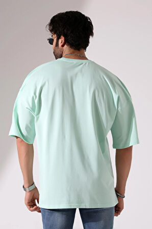 Oversize Bisiklet Yaka Cep Detaylı Salaş T-Shirt