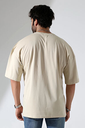 Oversize Bisiklet Yaka Cep Detaylı Salaş T-Shirt
