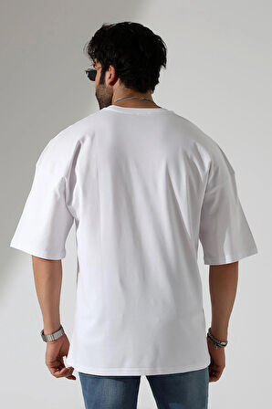 Oversize Bisiklet Yaka Cep Detaylı Salaş T-Shirt
