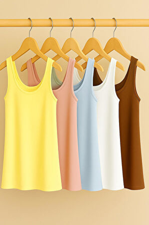 5 Adet A Kesim Pamuklu Kalın Askılı Atlet Tişört