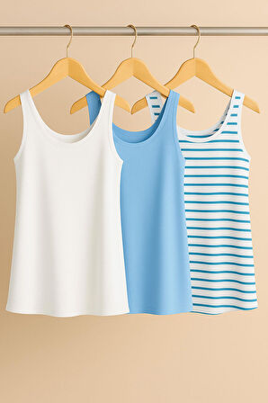 3 Adet A Kesim Rahat Kalıp Basic Kalın Askılı Atlet Tişört