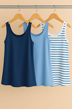 3 Adet A Kesim Rahat Kalıp Basic Kalın Askılı Atlet Tişört