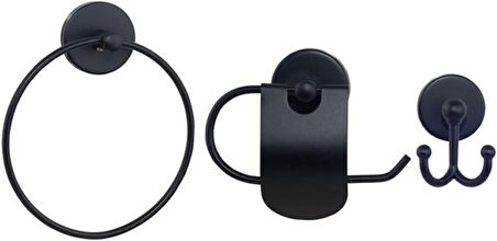 MK Yapişkanli 3'lü Banyo Aksesuar Si̇yah Set-001s