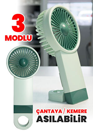 Şarjlı Mini El Fanı Standlı Çantaya Kemere Asılabilir, 3 Modlu Güçlü Serinletici Vantilatör Pervane