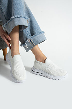 Beyaz Triko Günlük Kadın Sneaker