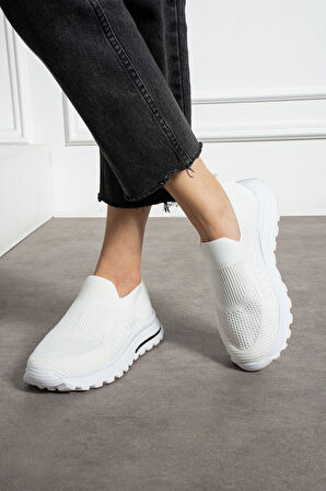 Beyaz Triko Günlük Kadın Sneaker