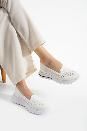 Babet Beyaz Triko Günlük Kadın Sneaker