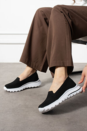 Babet Siyah Triko (Beyaz Taban) Günlük Kadın Sneaker