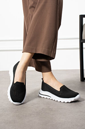 Babet Siyah Triko (Beyaz Taban) Günlük Kadın Sneaker