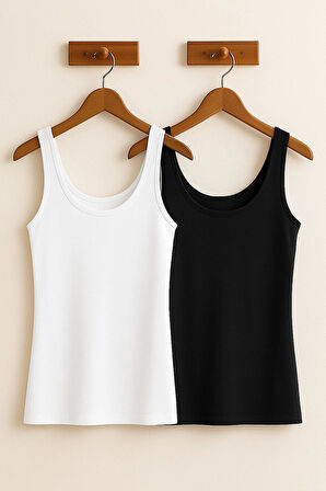 2 Adet Pamuk Karışımlı Kolsuz Dar Kesim Atlet Tişört