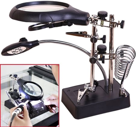 5 LED 3 Farklı Mercek Çok Fonksiyonlu Lehim Tamir Standı Büyüteç