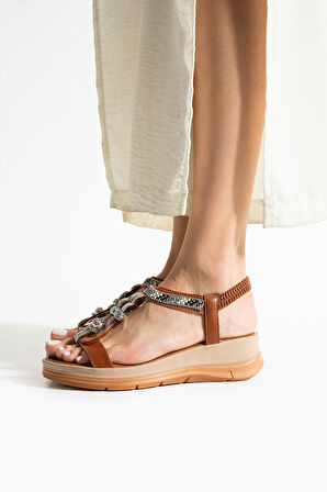 Taba Tek Bant Halka Taş Bağcık Aksesuarlı Günlük Kadın Sandalet