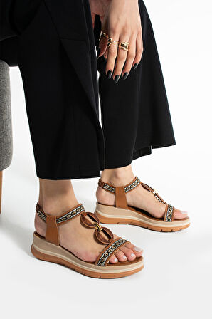 Taba Tek Bant Aksesuarlı Günlük Kadın Sandalet