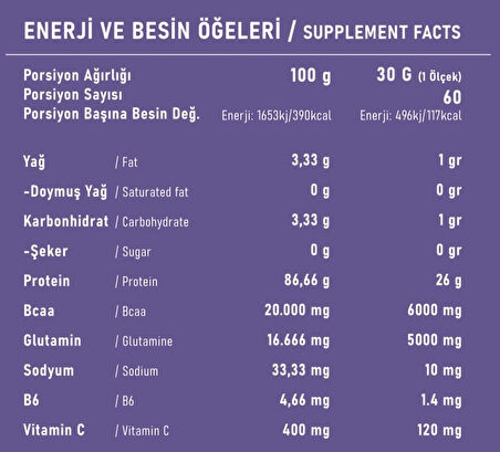 Isolate Whey Protein Kurabiye 1800g 60 Servis