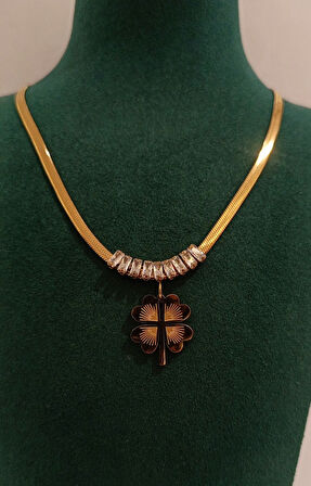 Monalisa Home Gold Renk Yonca Figürlü  Lüks  Kolye