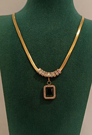 Monalisa Home Gold Renk Lüks Yeşil Taş Figürlü Gösterişli Kolye