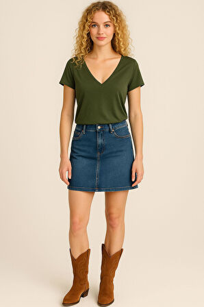 2 Adet Ön ve Arka V Yaka Basic Pamuklu Tişört