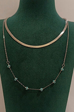 Monalisa Home Gümüş Renk Lüks Mavi Boncuk Figürlü Gösterişli Kolye