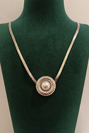 Monalisa Home Gümüş Renk Lüks İncili Figürlü Gösterişli Kolye