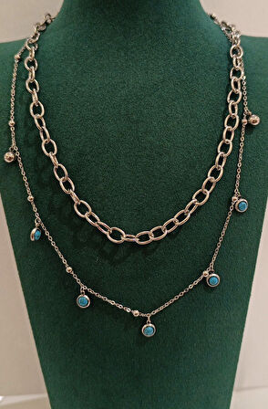 Monalisa Home Gümüş Renk Figürlü Gösterişli Çoklu Zincir Kolye