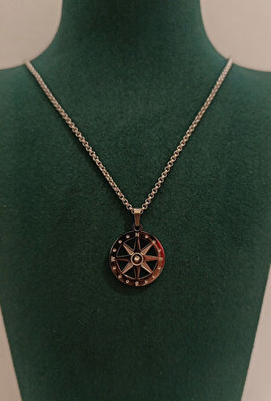 Monalisa Home Gümüş Renk Pusula  Figürlü Gösterişli  Kolye