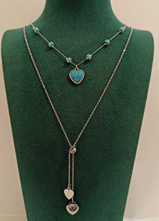 Monalisa Home Lüks Gümüş Renk Mavi Taş Figürlü Gösterişli  Kolye