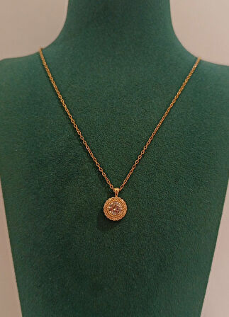 Monalisa Home Lüks Gold Renk Yuvarlak Taş Figürlü Gösterişli  Kolye