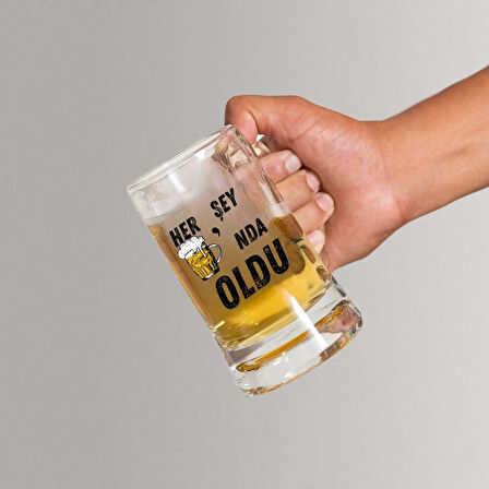 "Her Şey Biranda Oldu Tasarım Bira Bardağı – Mizahi Hediyelik Cam Bira Bardağı"