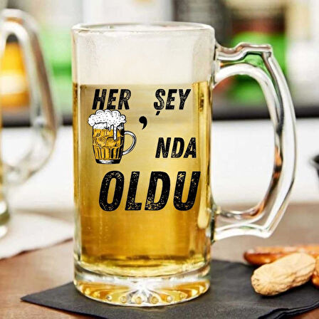 "Her Şey Biranda Oldu Tasarım Bira Bardağı – Mizahi Hediyelik Cam Bira Bardağı"