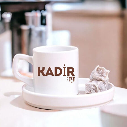 Kişiye Özel İsimli Çikolata Damla Tasarımlı Türk Kahvesi Fincanı