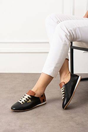 Siyah Simli Bağcıklı Günlük Ortapedik İç Taban Kadın Sneaker