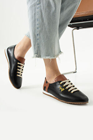 Siyah Simli Bağcıklı Günlük Ortapedik İç Taban Kadın Sneaker