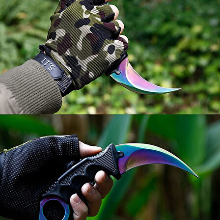 Kişiye Özel Klılflı CsGO Gökkuşağı Karambit Kamp Outdoor Bıçak 22 CM