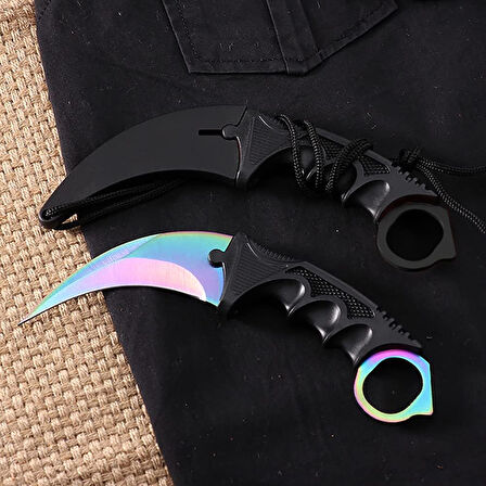 Kişiye Özel Klılflı CsGO Gökkuşağı Karambit Kamp Outdoor Bıçak 22 CM