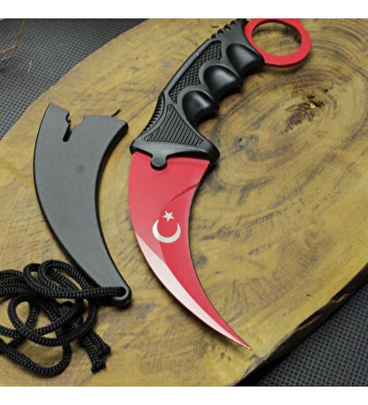 Kişiye Özel Klılflı CsGO Ay yıldız Karambit Kamp Outdoor Bıçak 22 CM