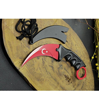 Kişiye Özel Klılflı CsGO Ay yıldız Karambit Kamp Outdoor Bıçak 22 CM