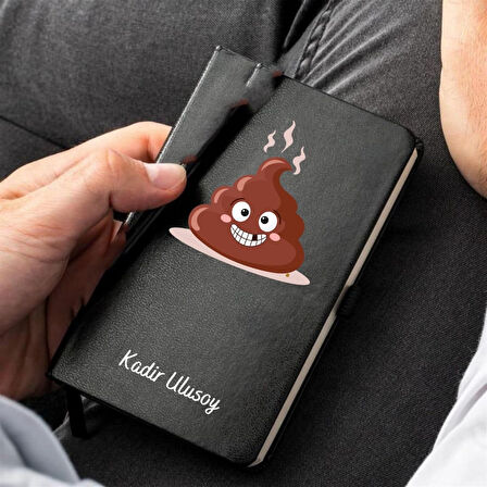 Poo Tasarımlı Kişiye Özel Deri Defter ve Bardak Hediye Seti