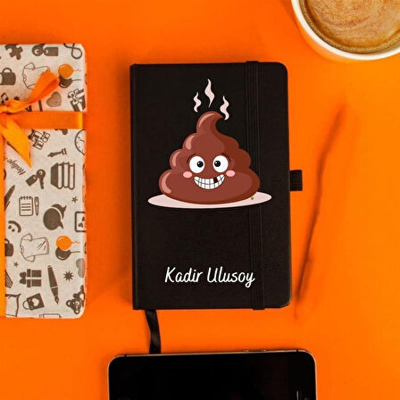 Poo Tasarımlı Kişiye Özel Deri Defter ve Bardak Hediye Seti