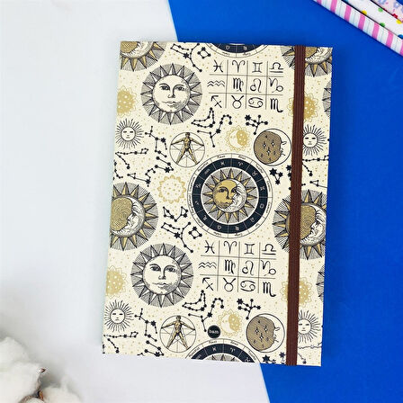 Tarot Ay Ve Güneş Tasarımlı Lastikli Defter