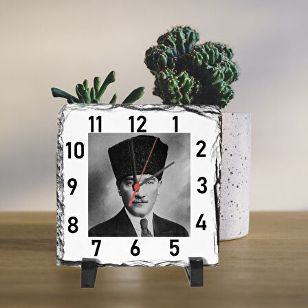 Atatürk Temalı Masa Üstü Taş Saat 20 x 20 cm