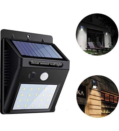 Güneş Enerjili Hareket Sensörlü 20 LED Solar Enerji Su Geçirmez Duvar Lambası