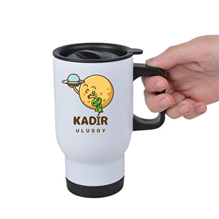 Kişiye Özel Kulplu Uzay Temalı Çelik Bardak Termos - 450mlt
