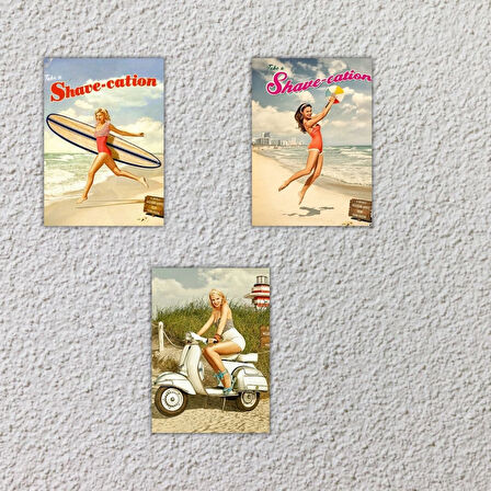 Avrupa Güzelleri Tasarımlı Retro 20 x 28 cm Mdf Duvar Dekorasyon Posteri