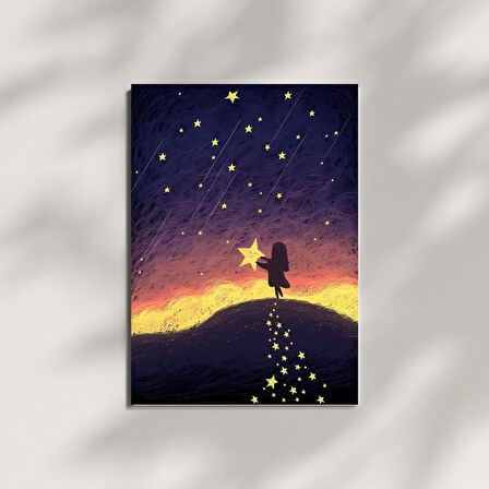 Gökyüzünden Kayan Yıldız Temalı MDF Tablo 20x28 cm