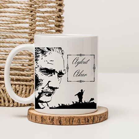 Kişiye Özel Atatürk Silüetli İsimli Kupa Bardak